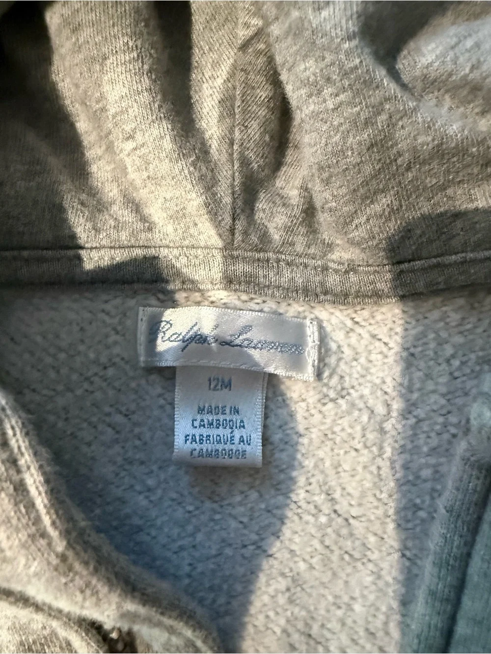 Ralph Lauren Light Grey Toddler Hooded Zip Sweatshirt